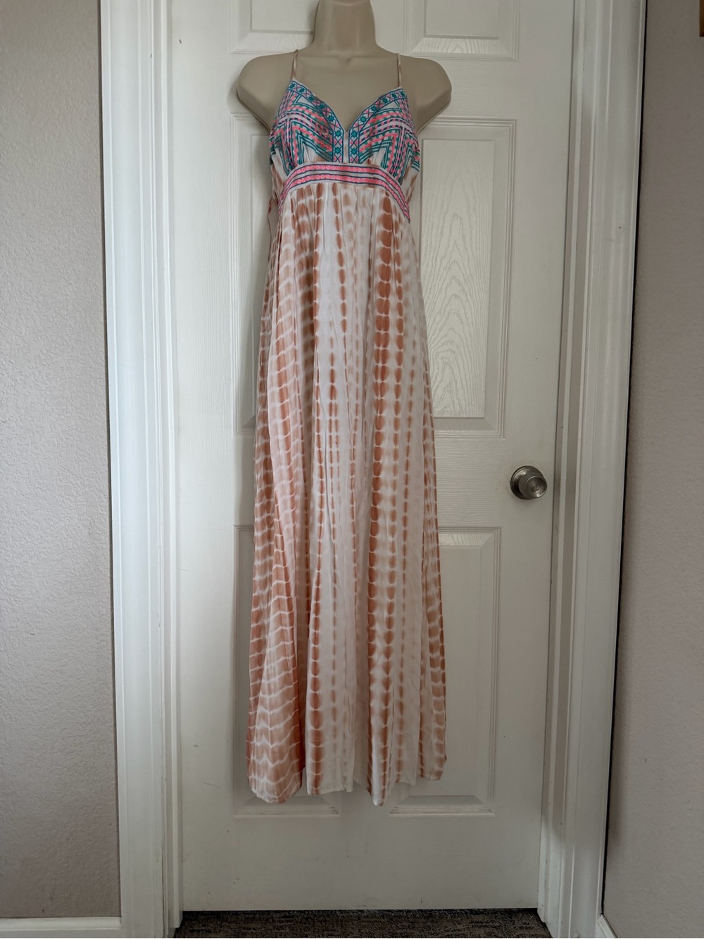 Flying Tomato Tie-Dye Maxi dress with Teal & Pink Embroidered Bodice